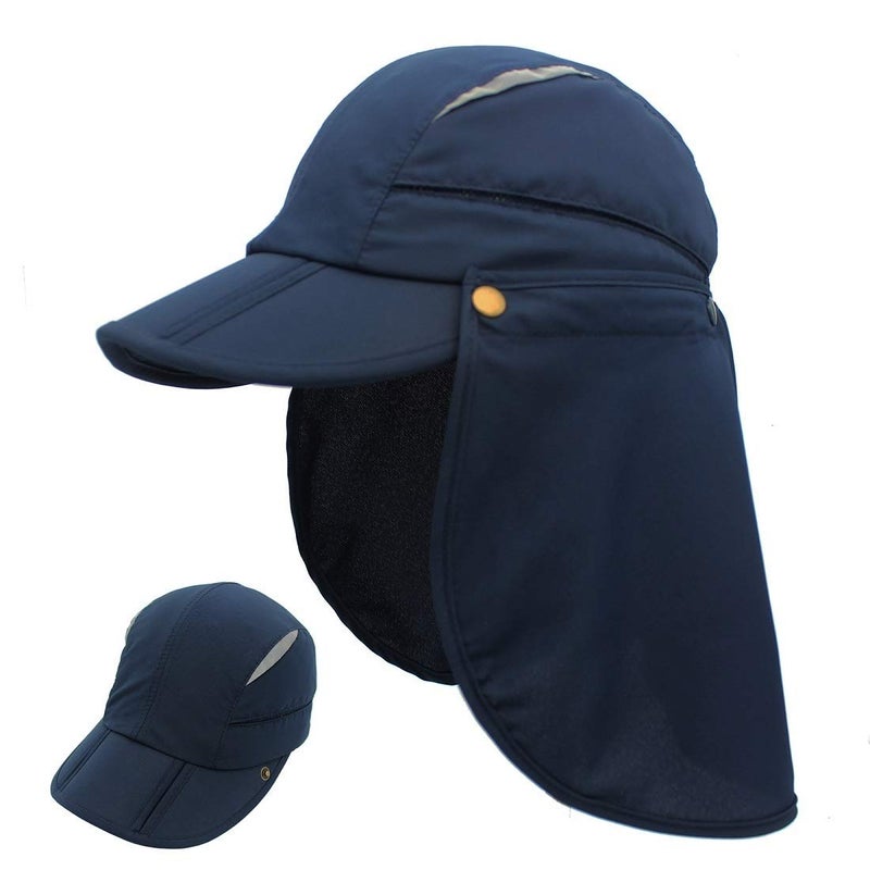 LLmoway Men Sun Caps Flap Hats Quick Dry Breathable Baseball Cap UV Protection Fishing Cap Navy Blue - Image 1